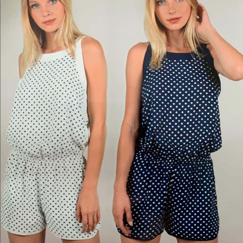 Navy blue and white romper
